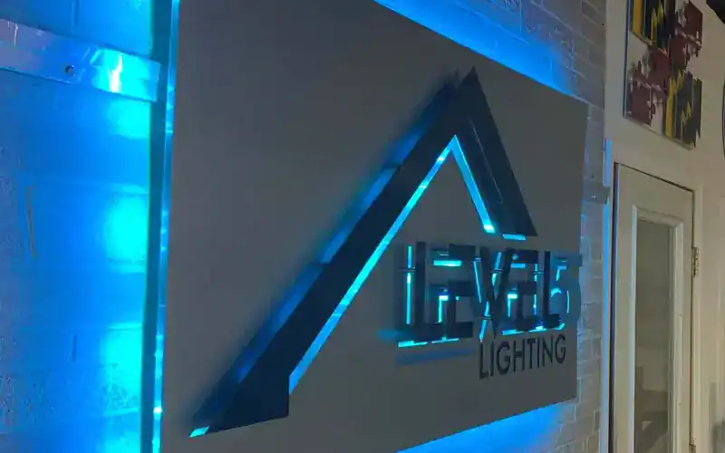 backlit lobby sign