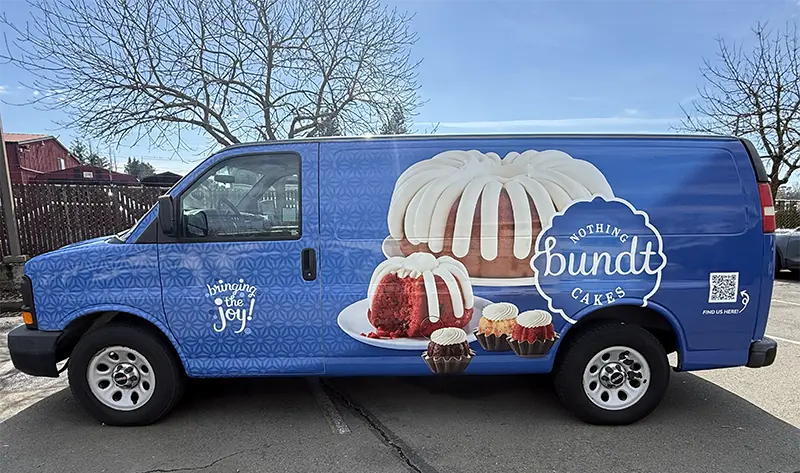 van fully wrapped with vinyl graphics for promotions