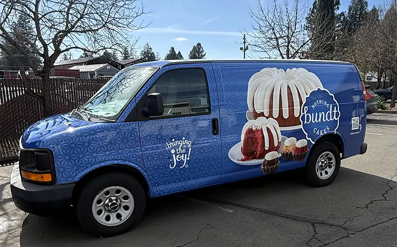 van fully wrapped with vinyl graphics for promotions